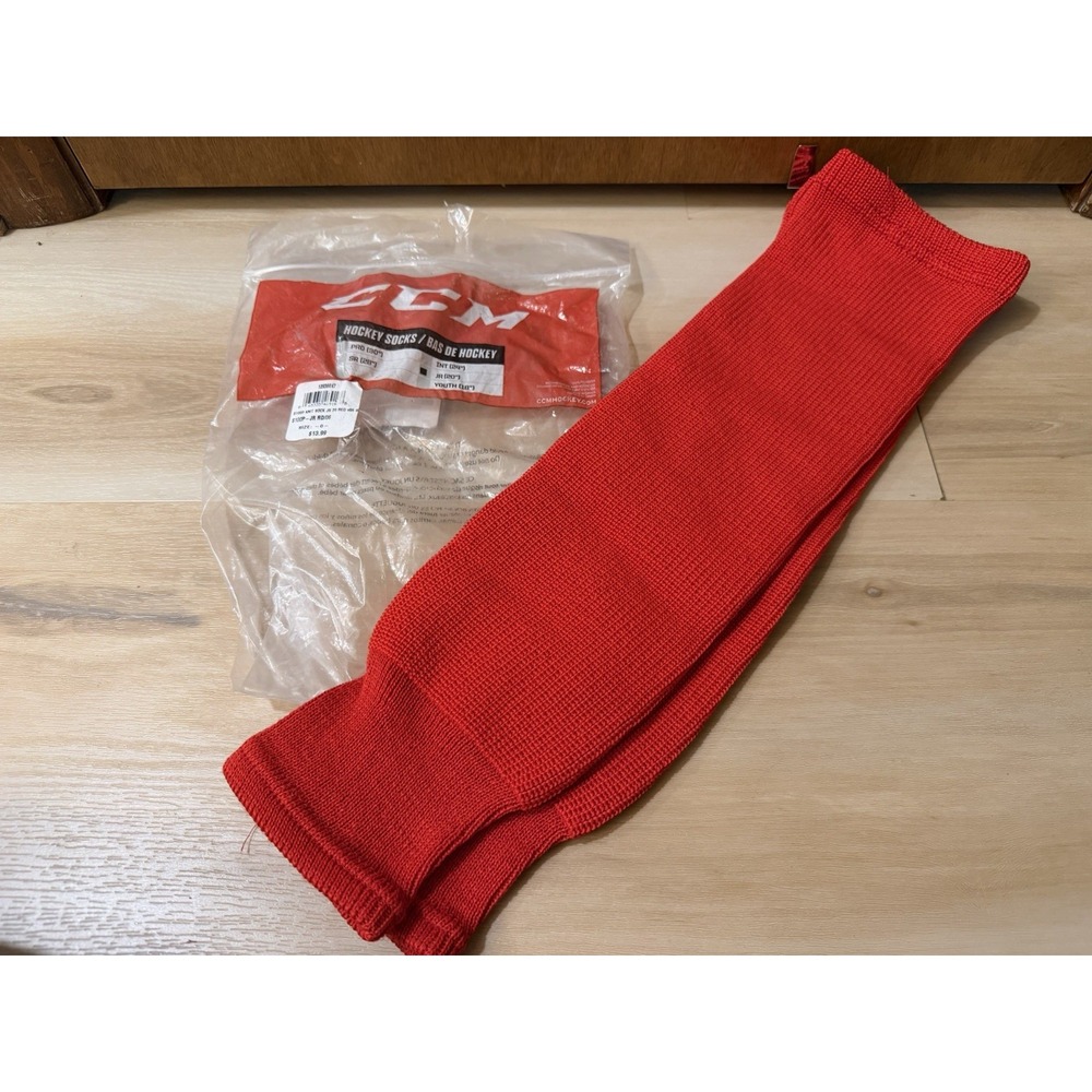 CCM Hockey Socks JR 20 Inch Youth Size New in Package Red Knit Ice